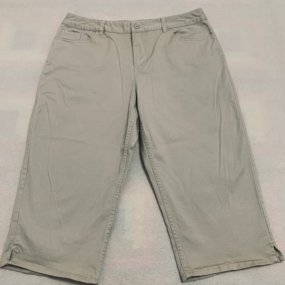 Coldwater Creek Capri Pants Women's P14 Khaki Straight Stretch Cotton Blend